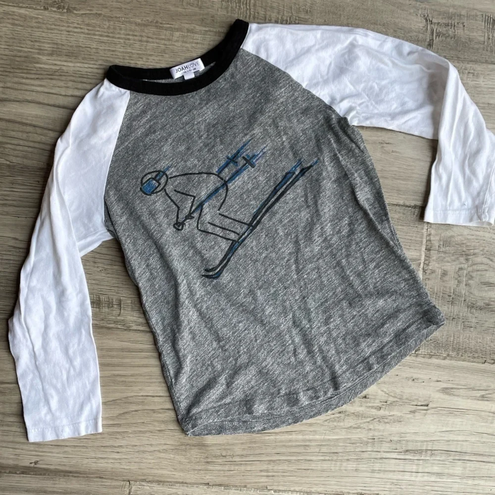 Joah Love Kids Raglan Long Sleeve T-shirt Ski Graphic Gray/White/Black/Blue SZ 6